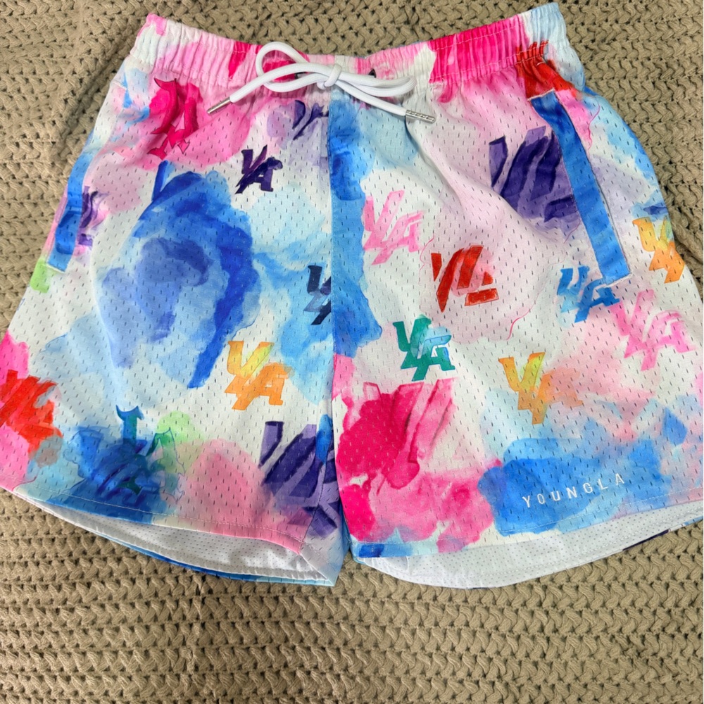 YoungLA Tie-Dye Athletic Shorts in Pink & Blue